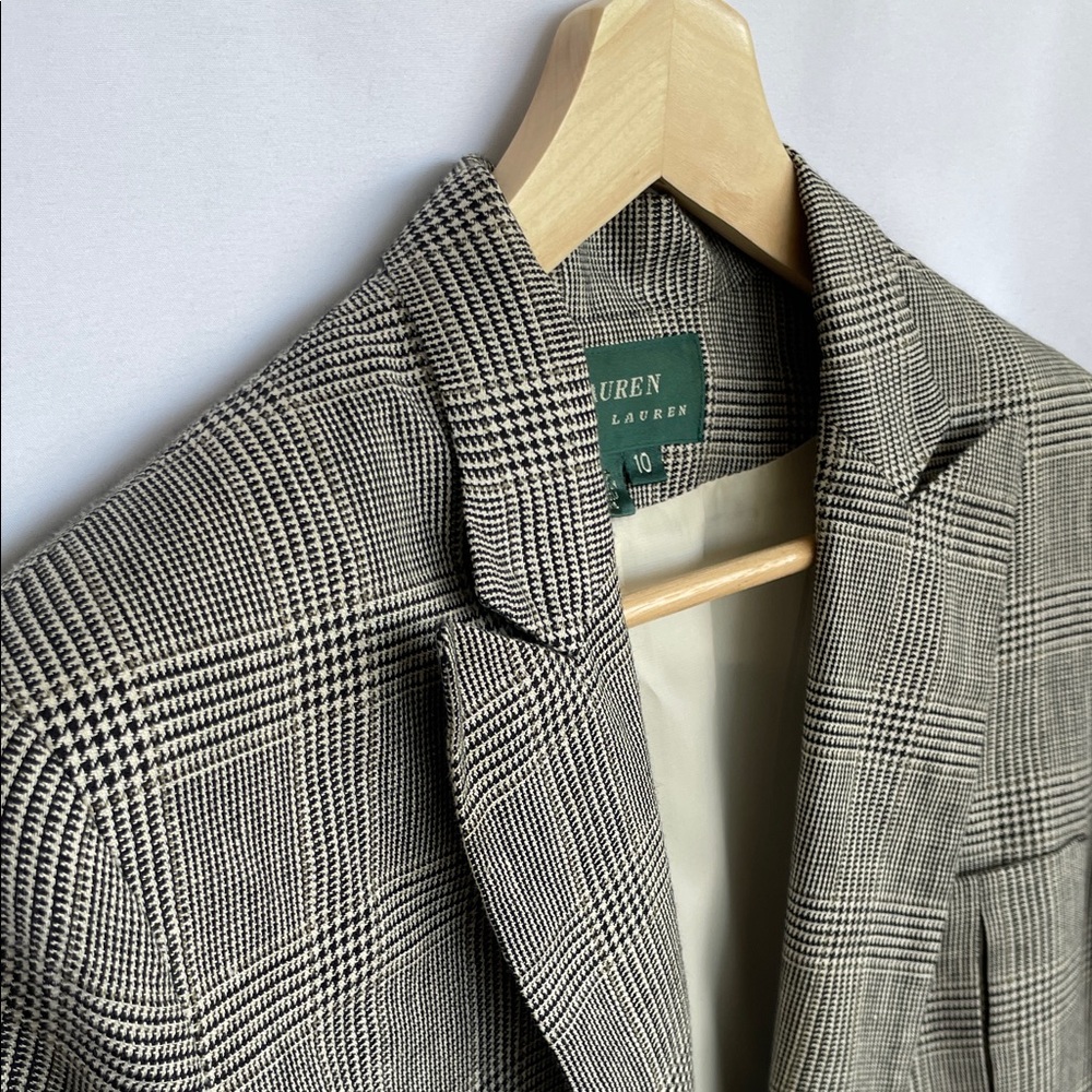 Ralph Lauren Houndstooth Linen Wool Blazer Size 10